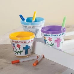 Promo 🎉 Color Your Own Jesus Gives Us New Life Flowerpots - 12 Pc. ⌛ -Boredom Busters Shop color your own jesus gives us new life flowerpots 12 pc 48 5026 a03