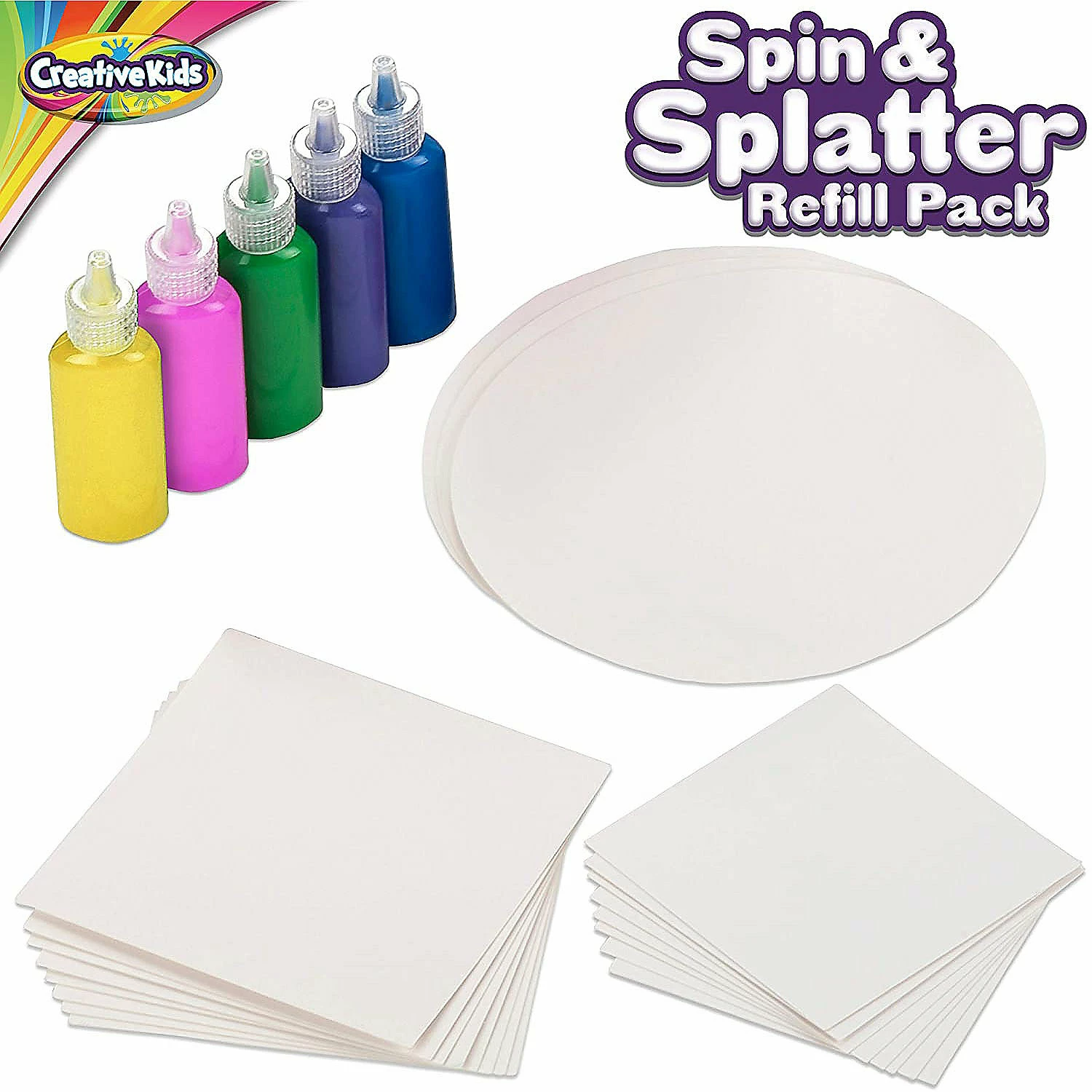Promo ๐ Creative Kids Spin & Paint Refill Pack - 8 x Large Cards - 8 x Small Cards - 4 x Round Cards - 5 Bottles of Colored Paint ๐ 3 Promo ๐ Creative Kids Spin & Paint Refill Pack - 8 x Large Cards - 8 x Small Cards - 4 x Round Cards - 5 Bottles of Colored Paint ๐