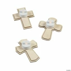 Deals 🔥 DIY Unfinished Wood Cross Tea Light Holders with Lights - 12 Pc. ❤️