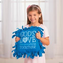 New 🤩 God’s Love Tied Fleece Pillow Craft Kit - Makes 6 🔔 -Boredom Busters Shop god s love tied fleece pillow craft kit makes 613784444 a02